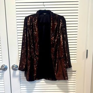 Sequin Open-Front Blazer Jacket - Brown